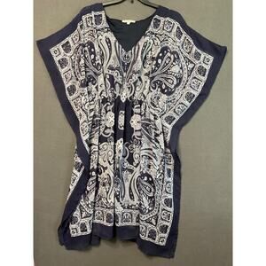 Jessica Taylor 3X Midi Caftan Dress Navy Paisley Print Lined Plus Size Blouse